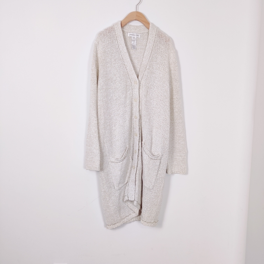 Jones New York Women's Button Down Cardigan Tunic in Cream Silver Size 2X Cotton